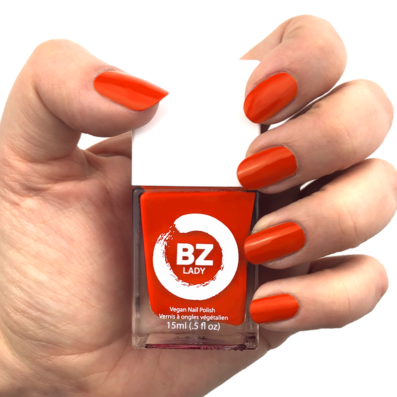 Vegan nail polish red-orange vermilion BZ Lady Canberra